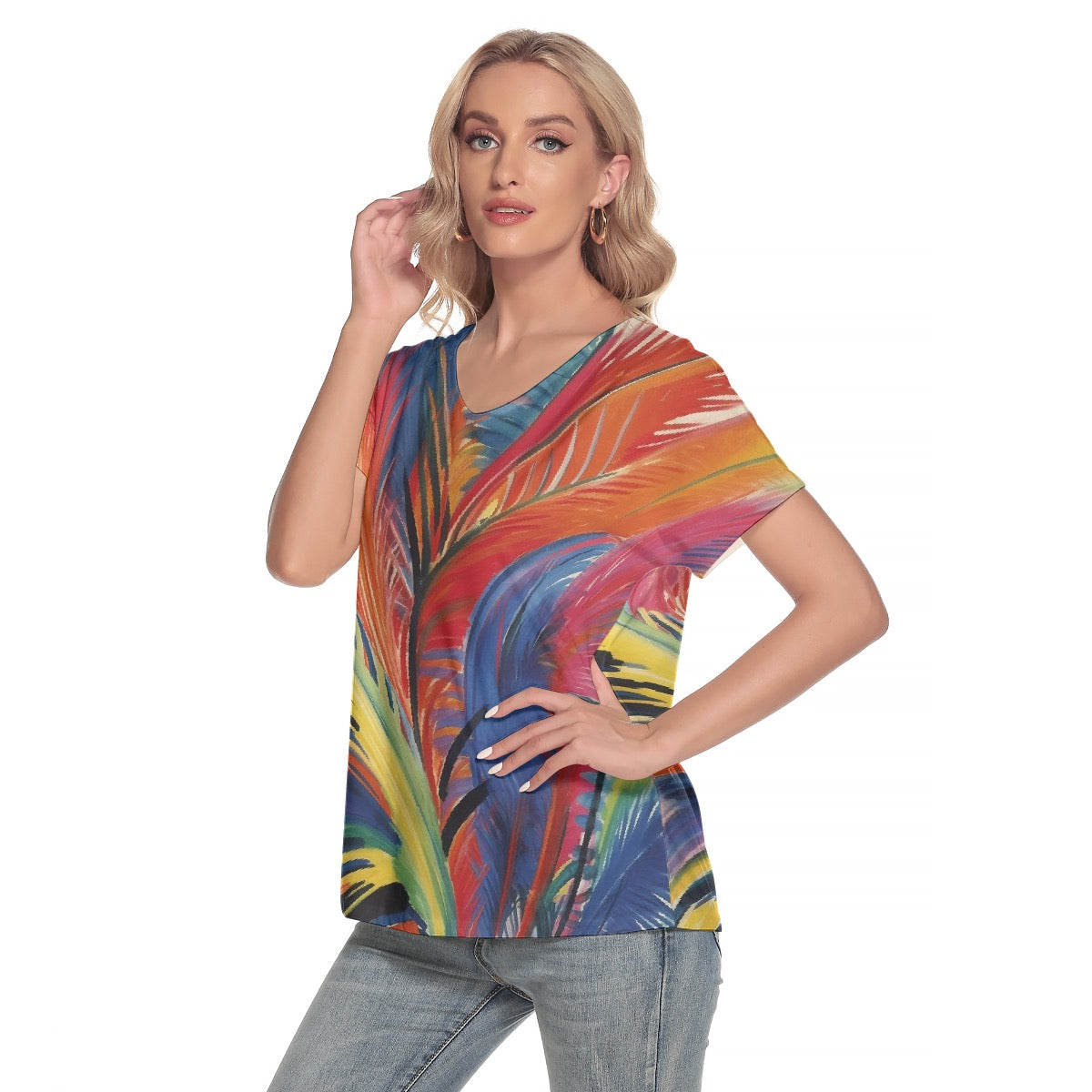 All-Over Print Women's Loose V-neck Short Sleeve T-shirt