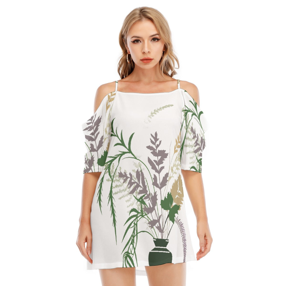 All-Over Print Women's Off-shoulder Cami Dress