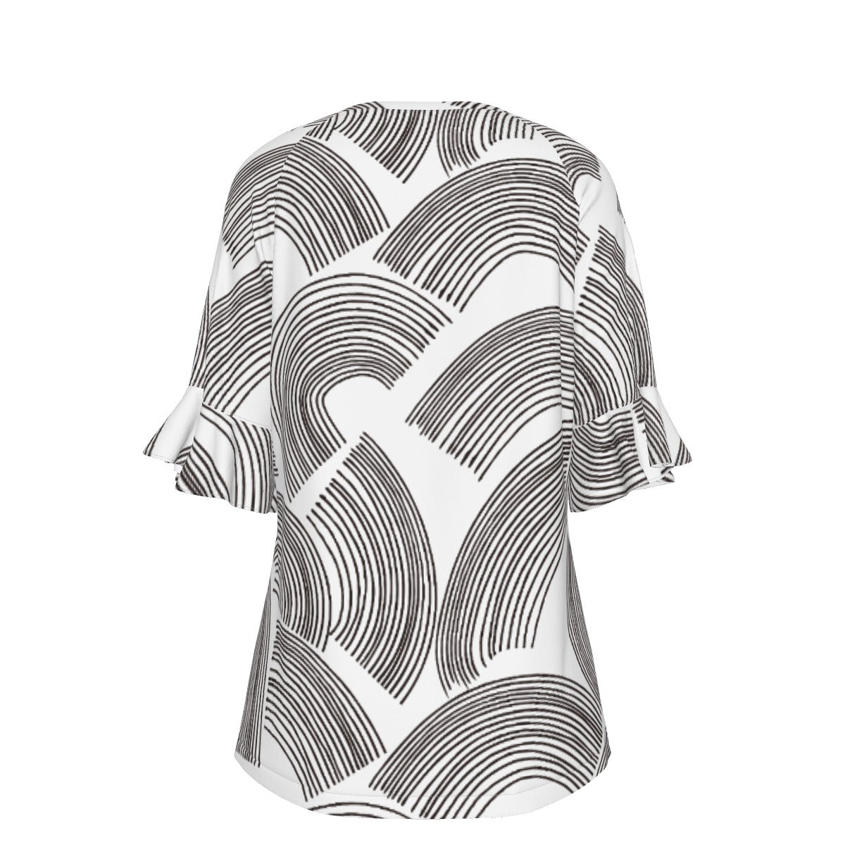 All-Over Print V-neck Women's T-shirt With Bell Sleeve