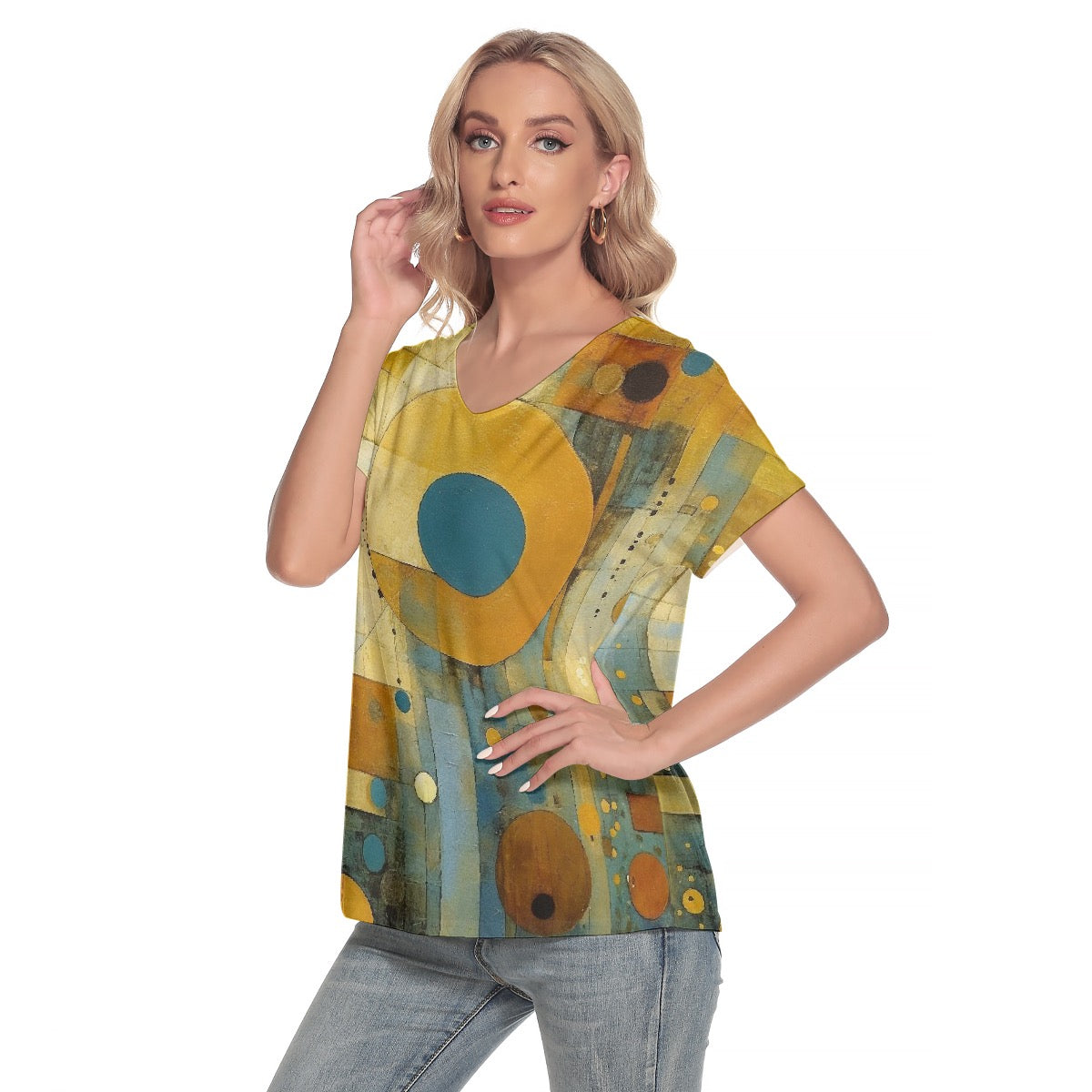 All-Over Print Women's Loose V-neck Short Sleeve T-shirt