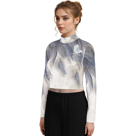 Eco-Friendly All-Over Print Women's Turtleneck T-shirt With Long Sleeve