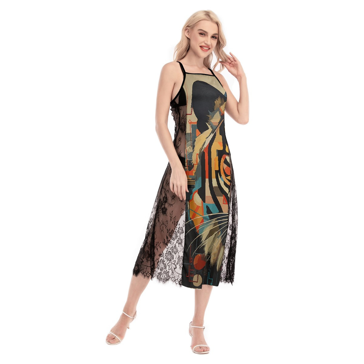 All-Over Print Women's Lace Cami Cross Back Dress