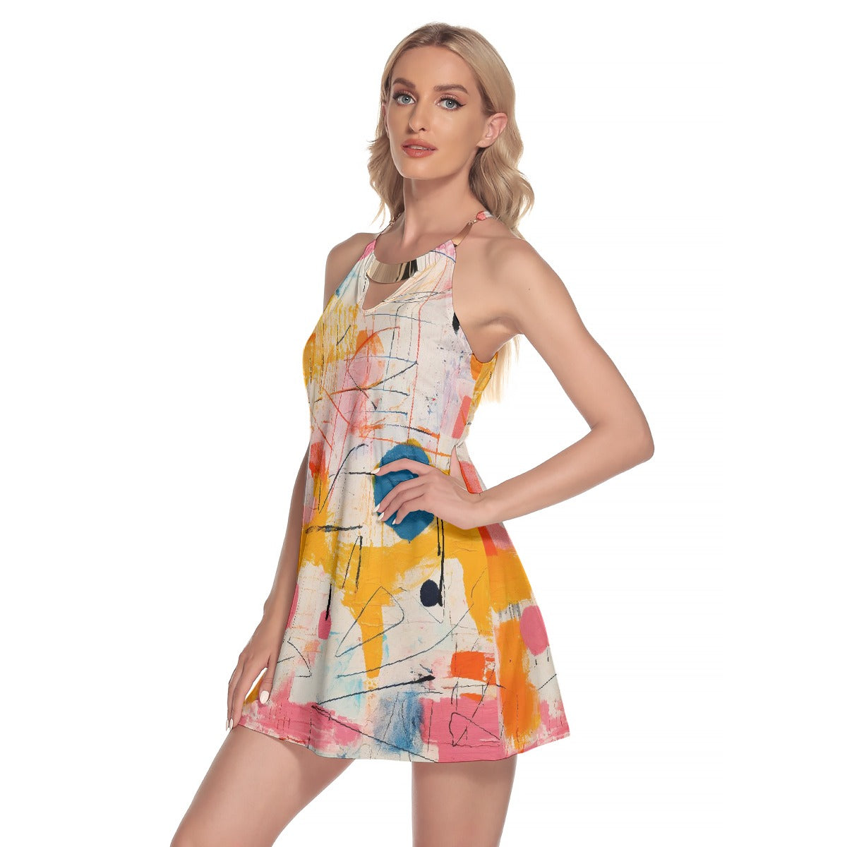 All-Over Print Women's Round Neck Above Knee Dress