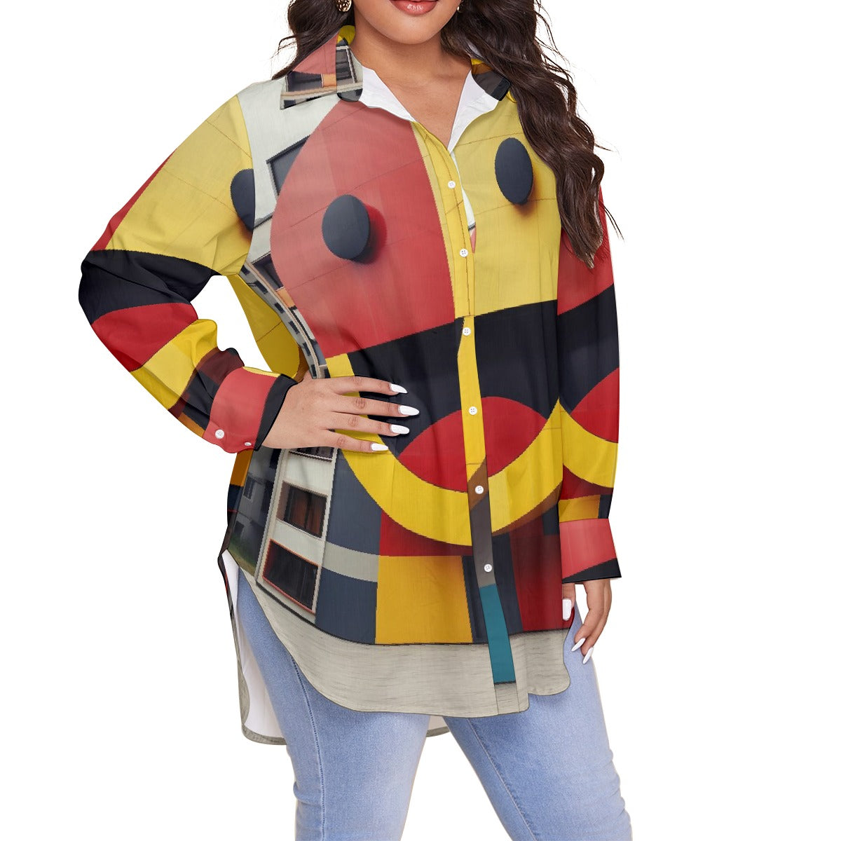 All-Over Print Women's Shirt With Long Sleeve(Plus Size)