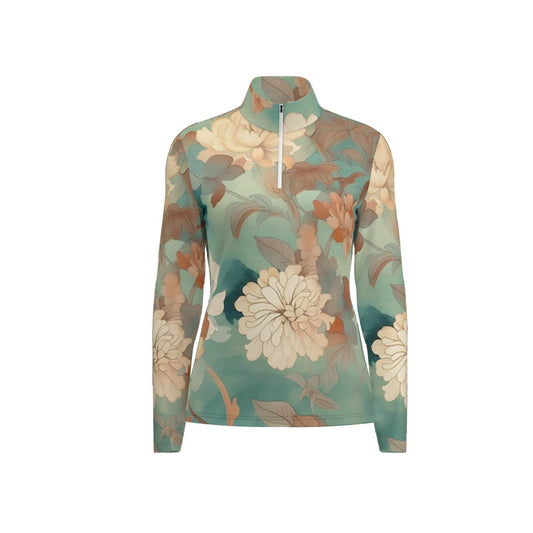 All-Over Print Women's Sports Collar Jersey With Long Sleeve