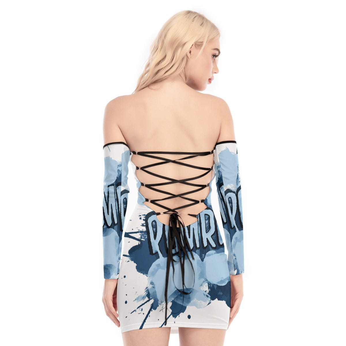 All-Over Print Women's Off-shoulder Back Lace-up Dress