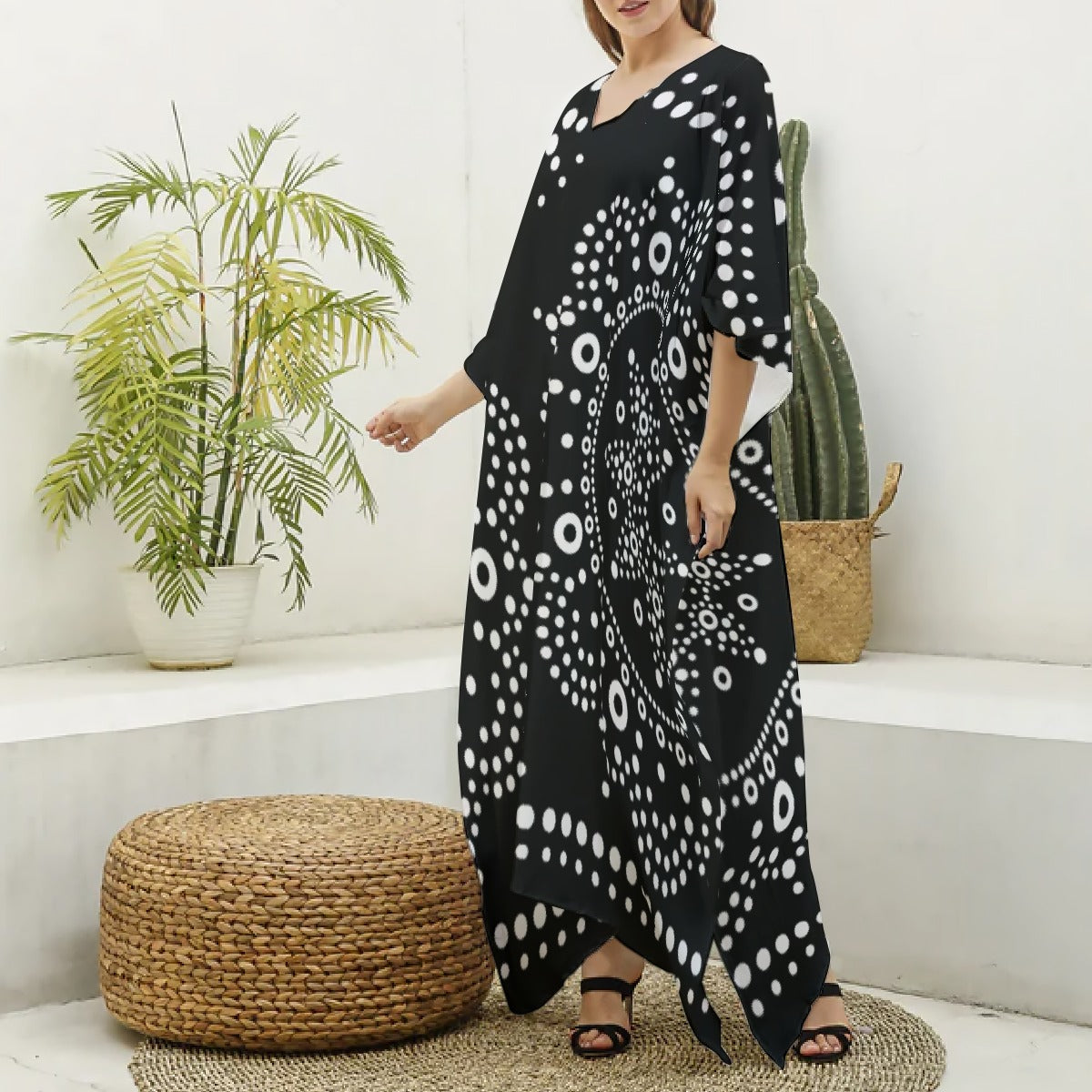 All-Over Print Women's Imitation Silk V-neck Kaftan Robe