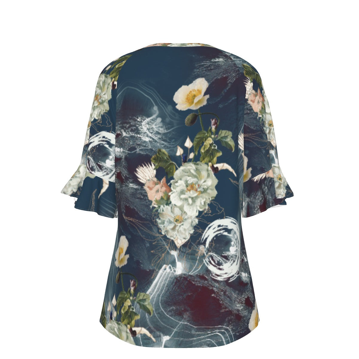 All-Over Print V-neck Women's T-shirt With Bell Sleeve