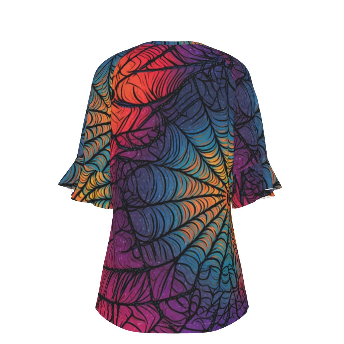 All-Over Print V-neck Women's T-shirt With Bell Sleeve