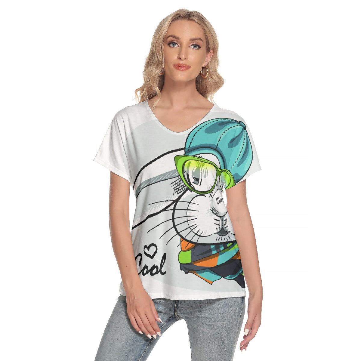 All-Over Print Women's Loose V-neck Short Sleeve T-shirt