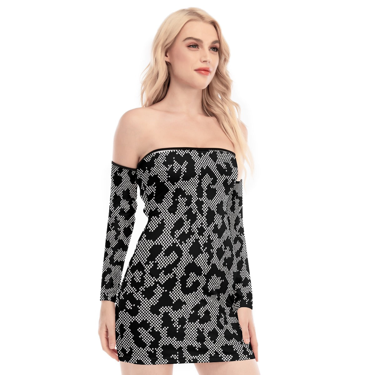 All-Over Print Women's Off-shoulder Back Lace-up Dress