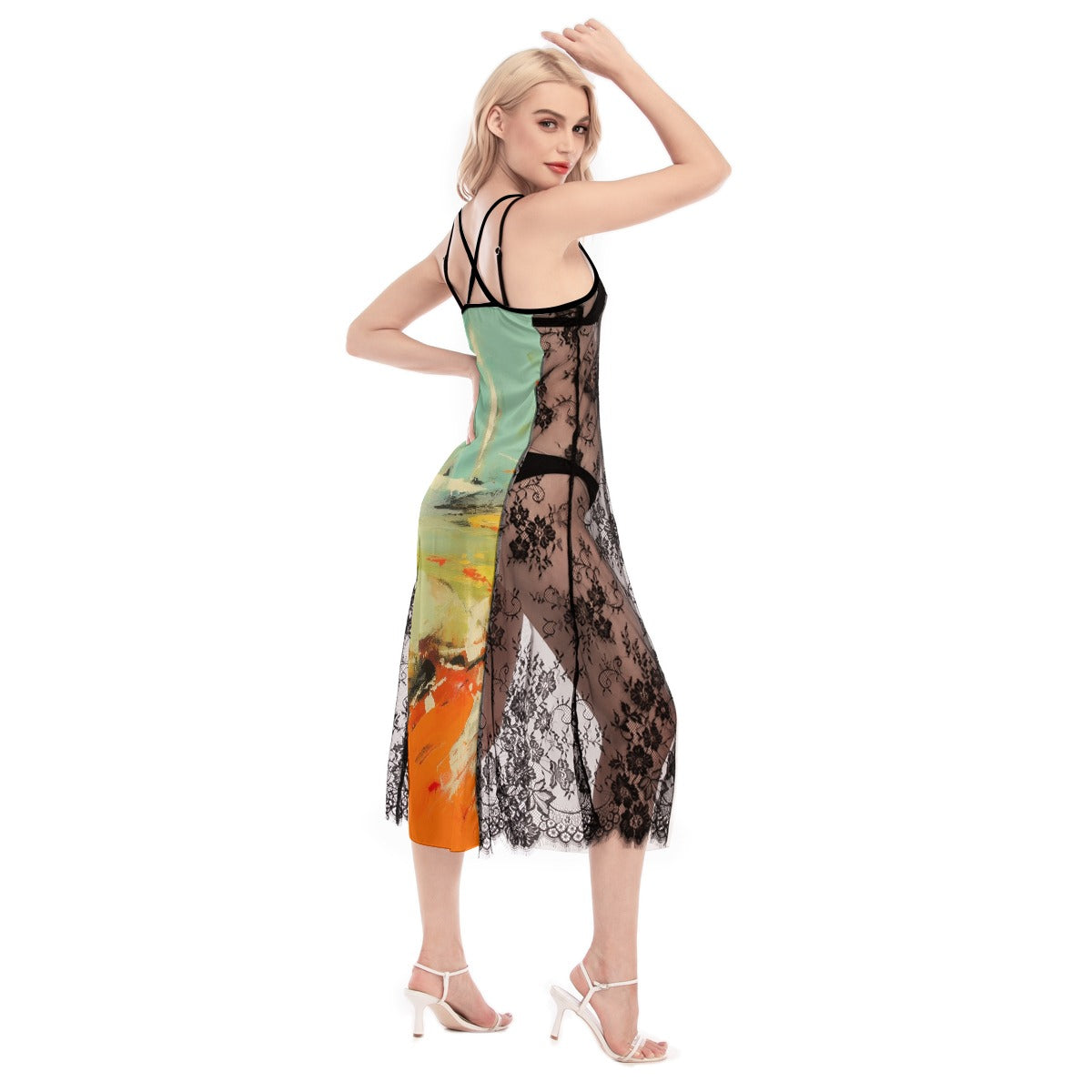 All-Over Print Women's Lace Cami Cross Back Dress