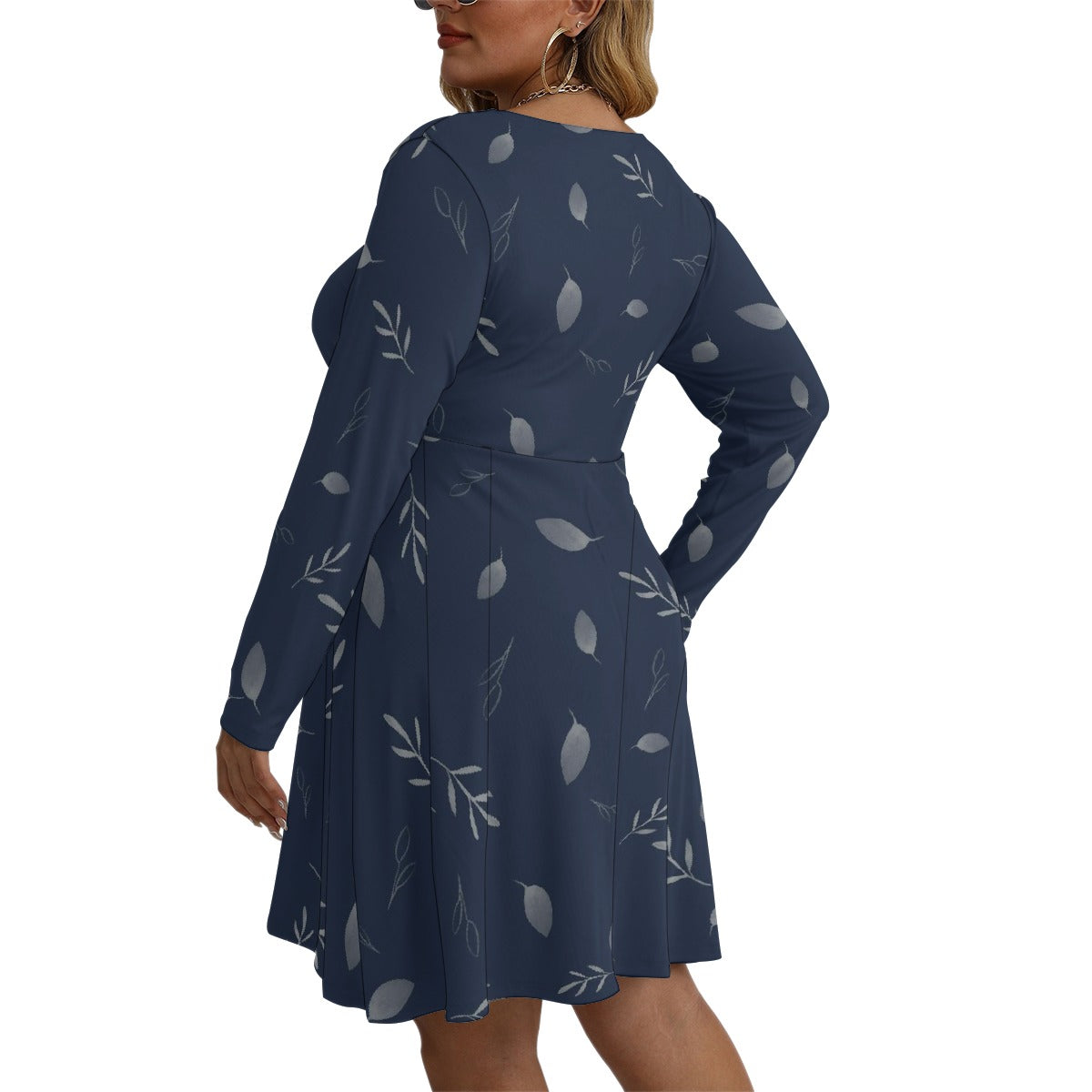 All-Over Print Women's V-neck Long Sleeve Dress(Plus Size)