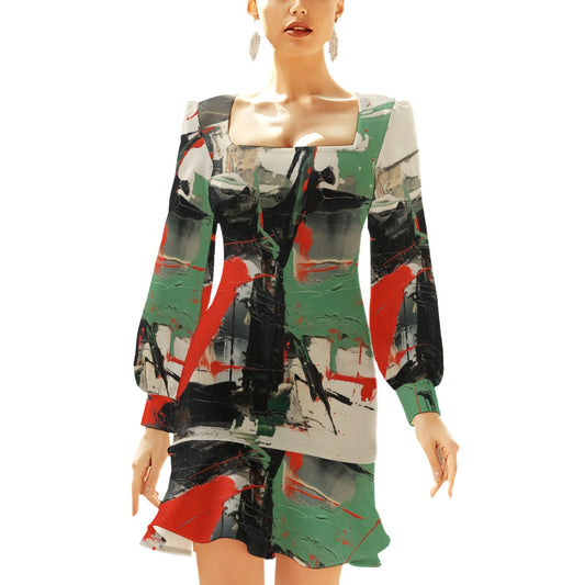 All-Over Print Women's Ruffle Hem Skinny Dress