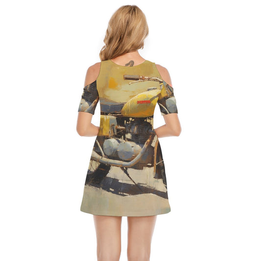 All-Over Print Women's Cold Shoulder Dress | 190GSM Cotton