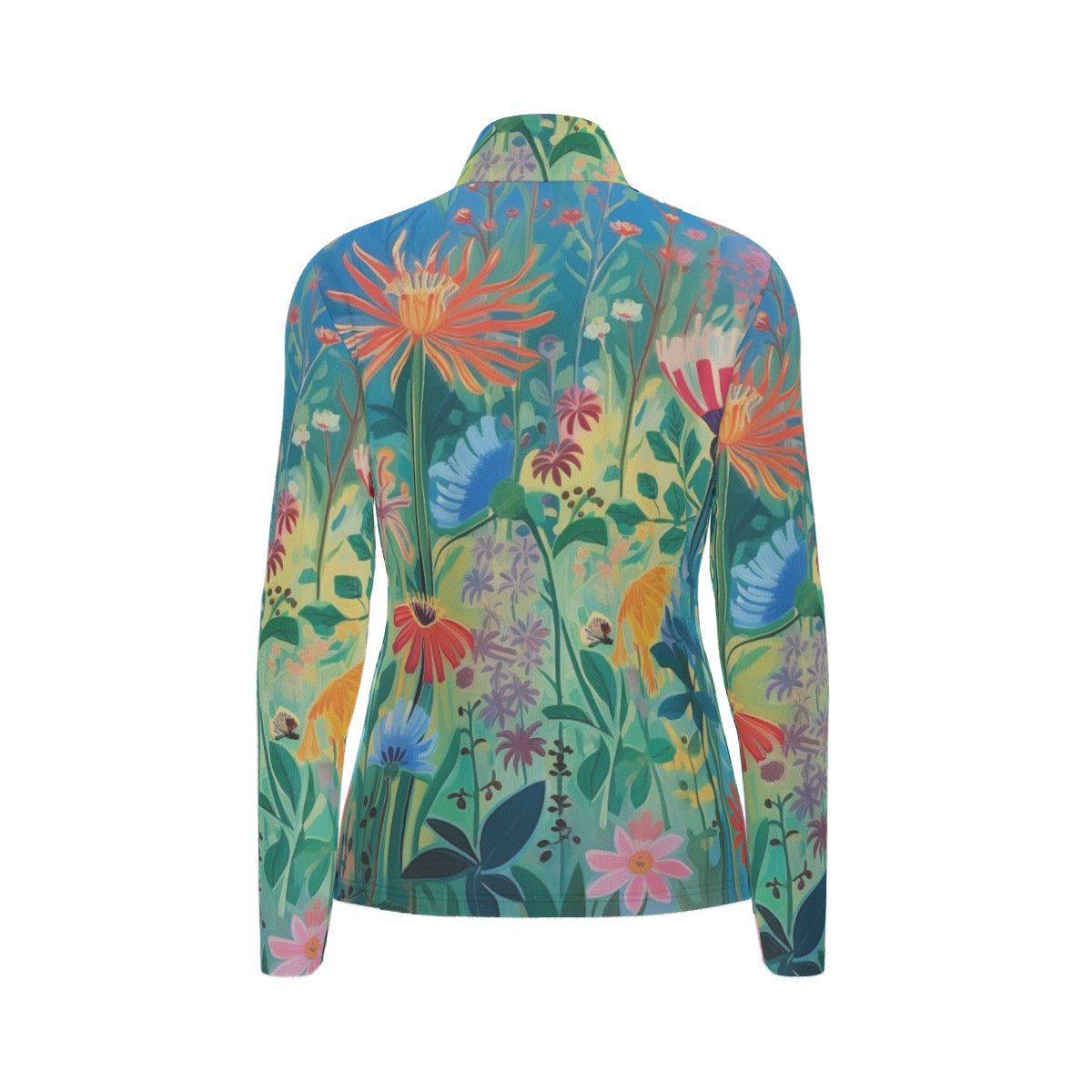 All-Over Print Women's Sports Collar Jersey With Long Sleeve