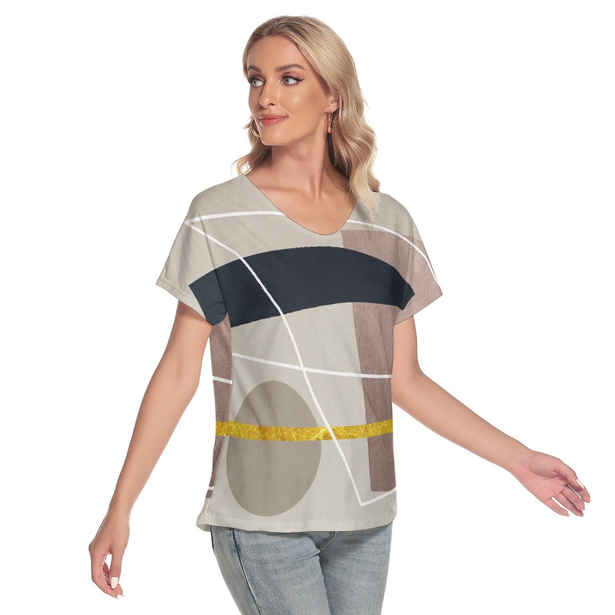 All-Over Print Women's Loose V-neck Short Sleeve T-shirt