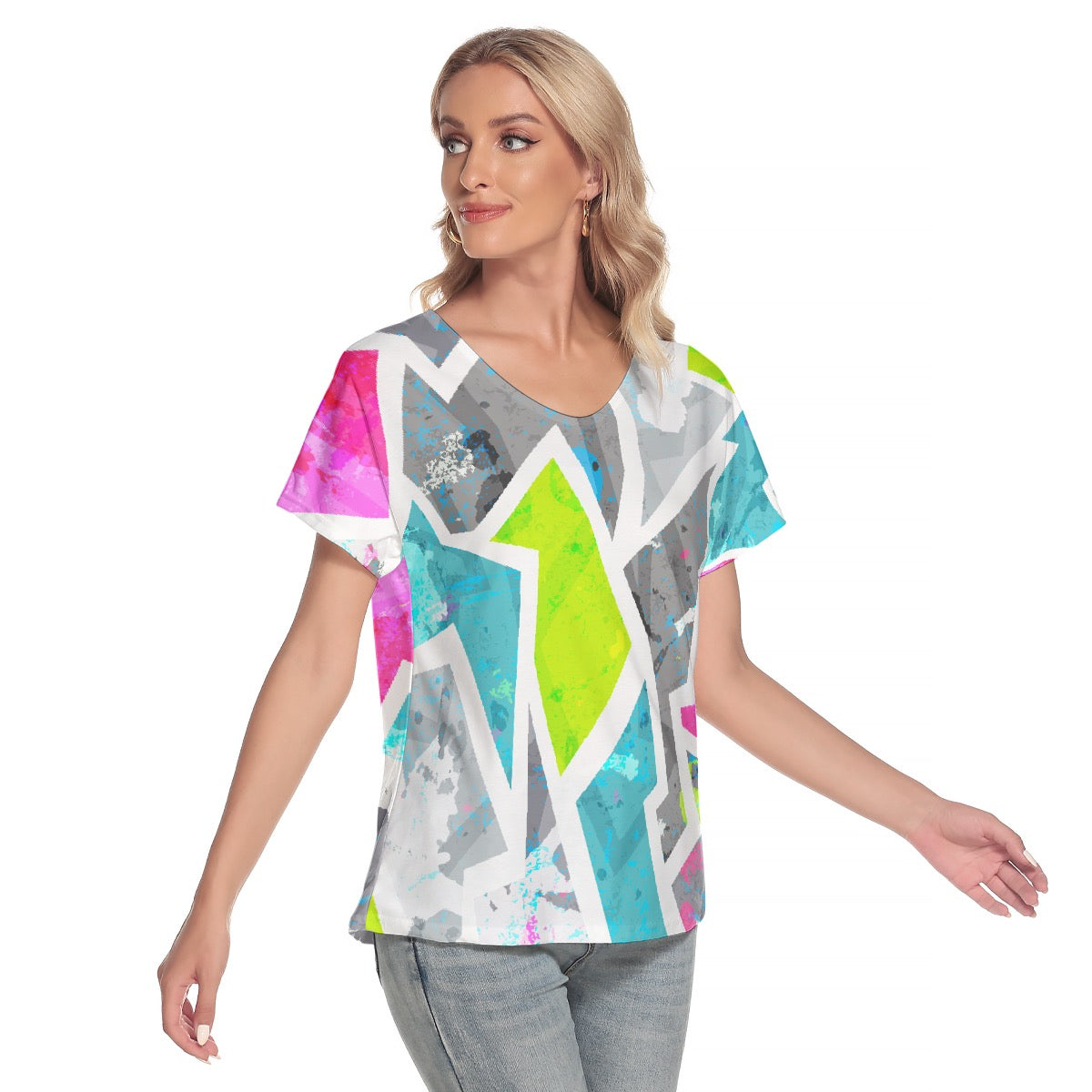 All-Over Print Women's Loose V-neck Short Sleeve T-shirt