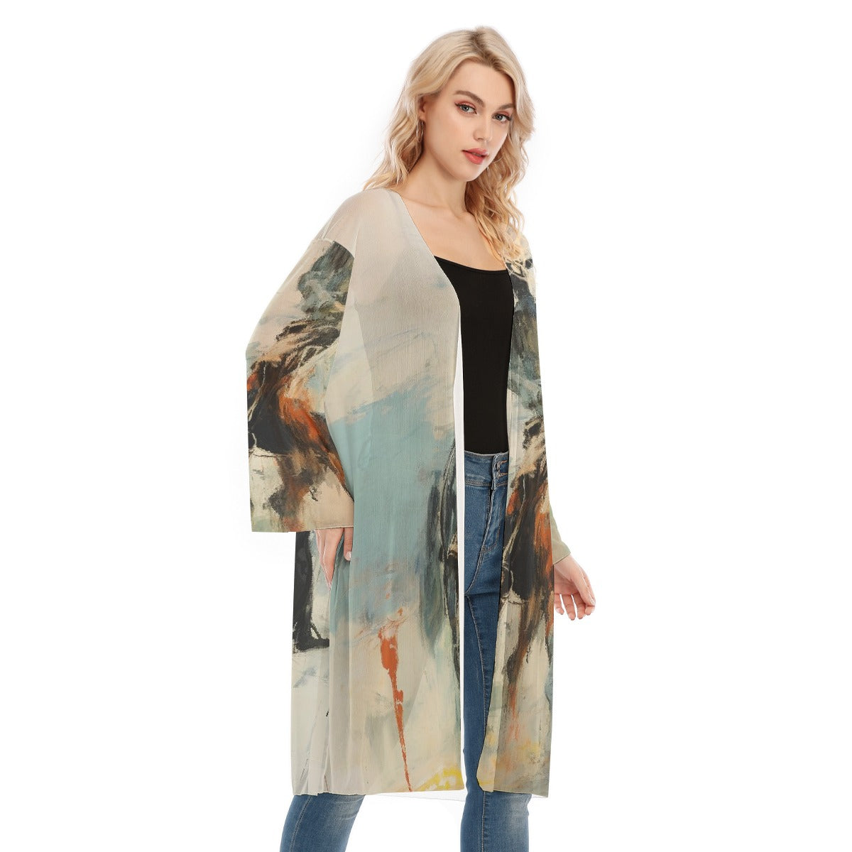 All- Over Print Women's Long Sleeve Mesh Cardigan