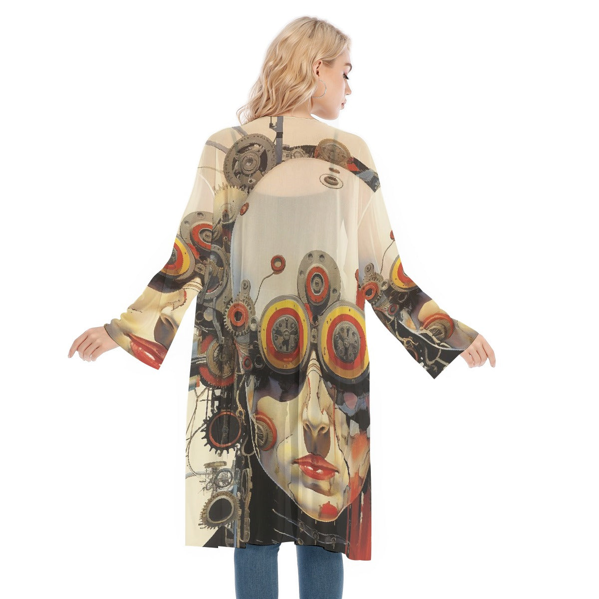 All- Over Print Women's Long Sleeve Mesh Cardigan