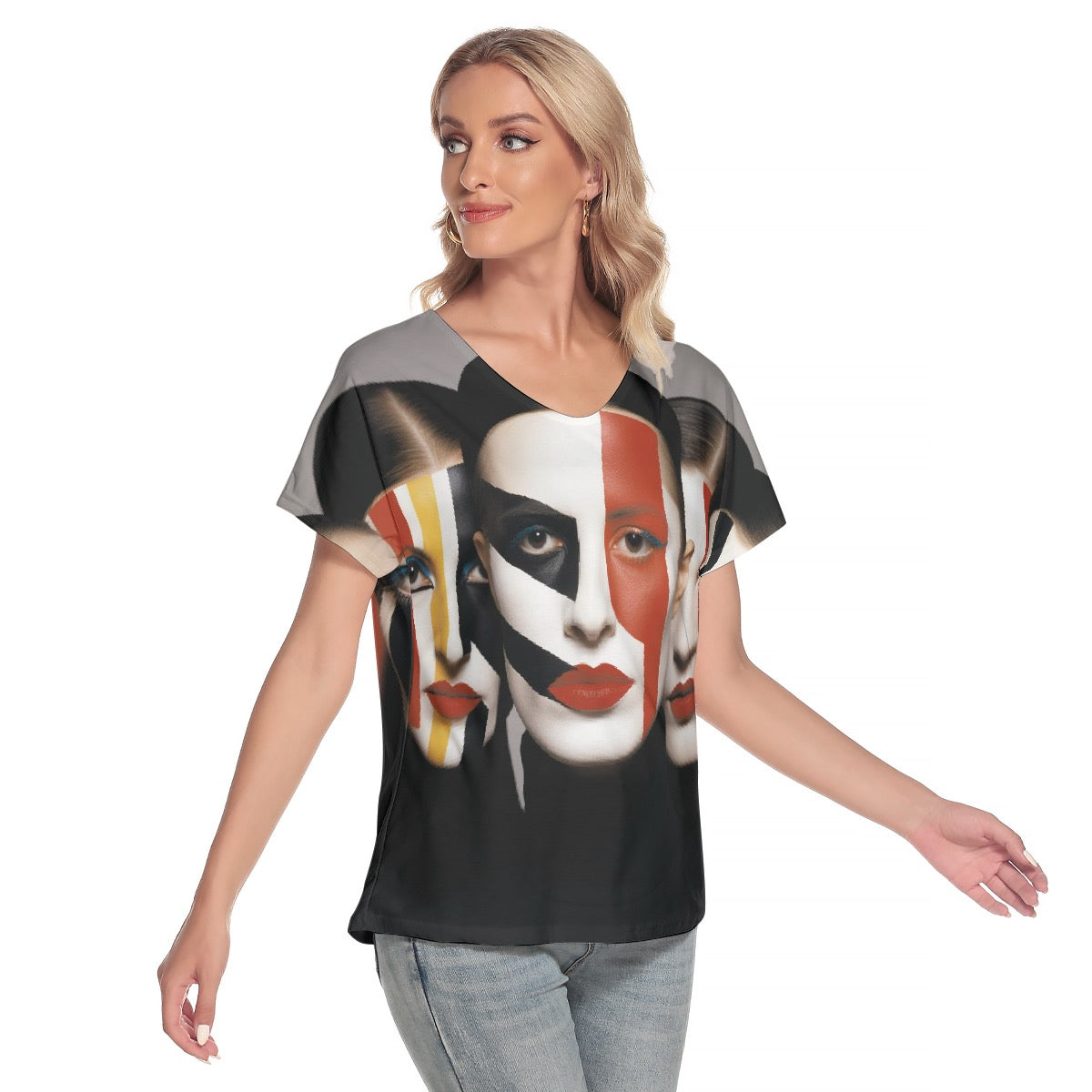 All-Over Print Women's Loose V-neck Short Sleeve T-shirt