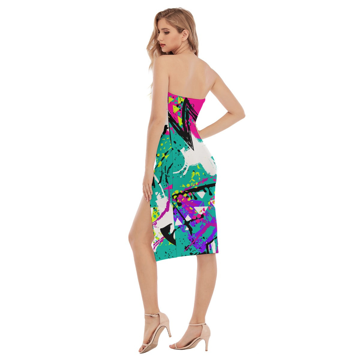 All-Over Print Women's Side Split Tube Top Dress