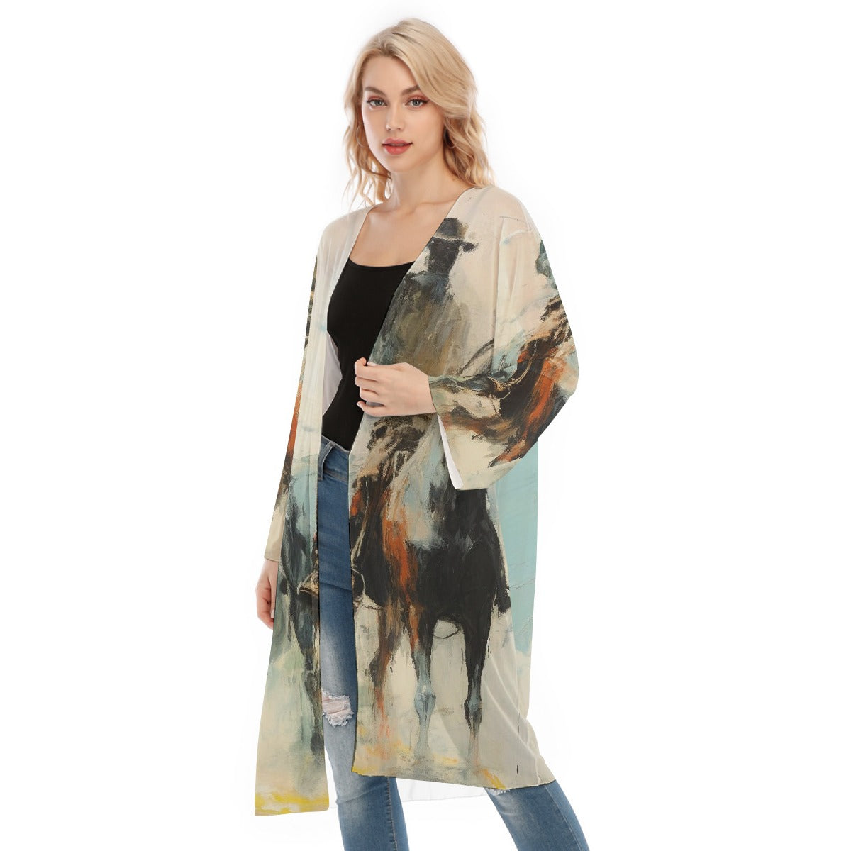 All- Over Print Women's Long Sleeve Mesh Cardigan