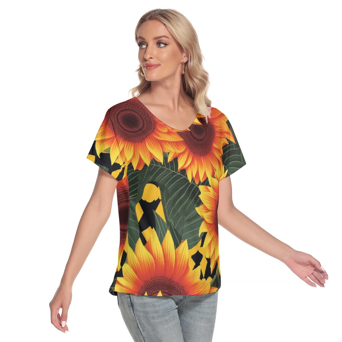 All-Over Print Women's Loose V-neck Short Sleeve T-shirt