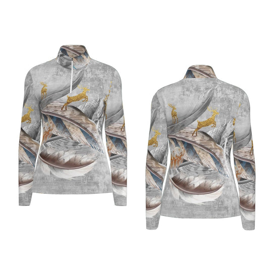 All-Over Print Women's Sports Collar Jersey With Long Sleeve