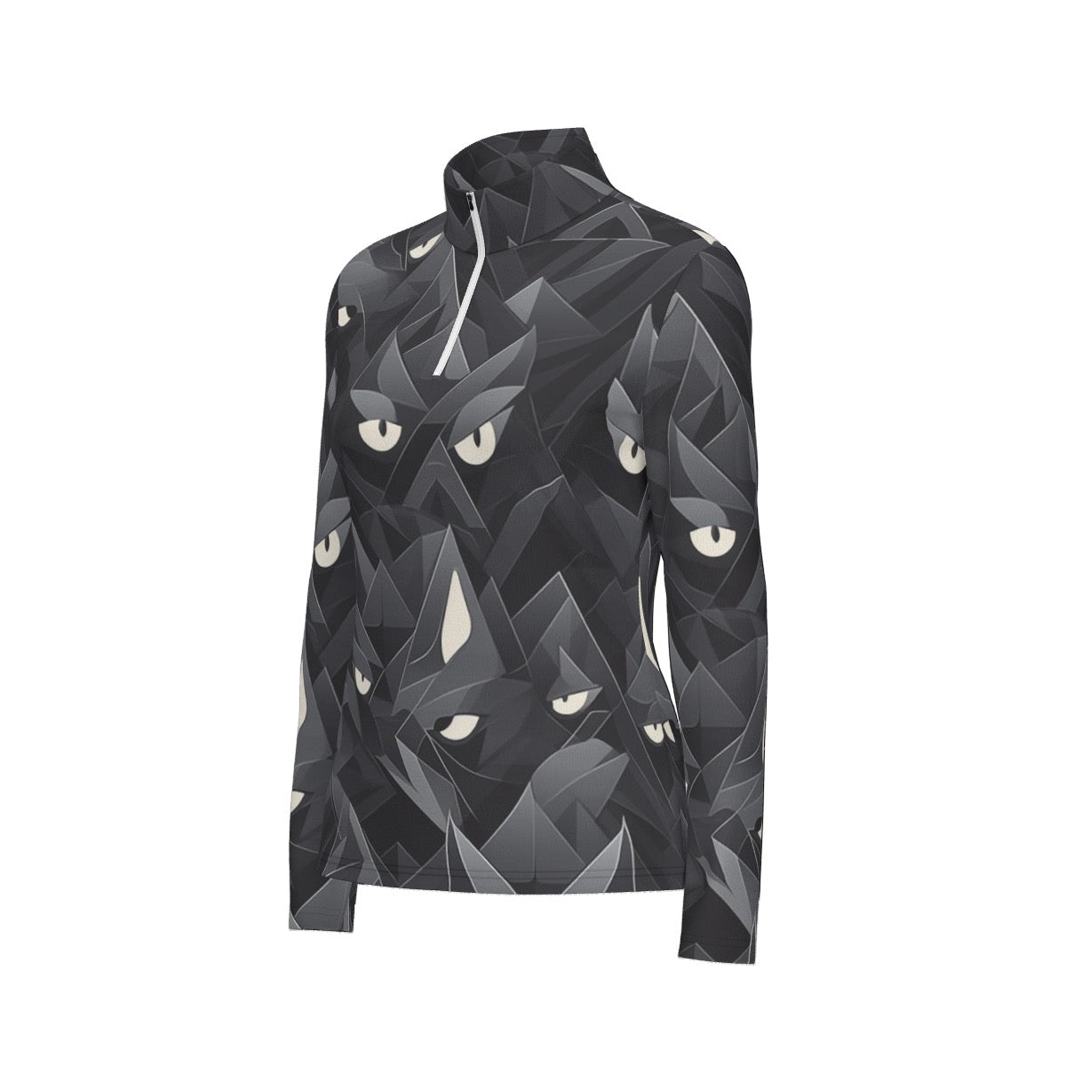 All-Over Print Women's Sports Collar Jersey With Long Sleeve