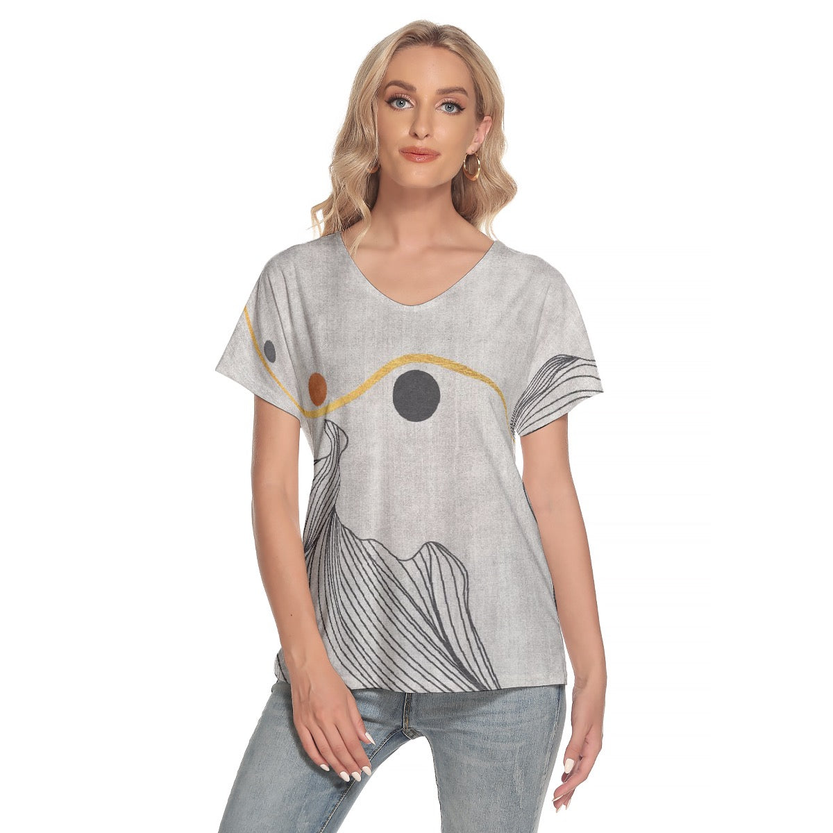 All-Over Print Women's Loose V-neck Short Sleeve T-shirt