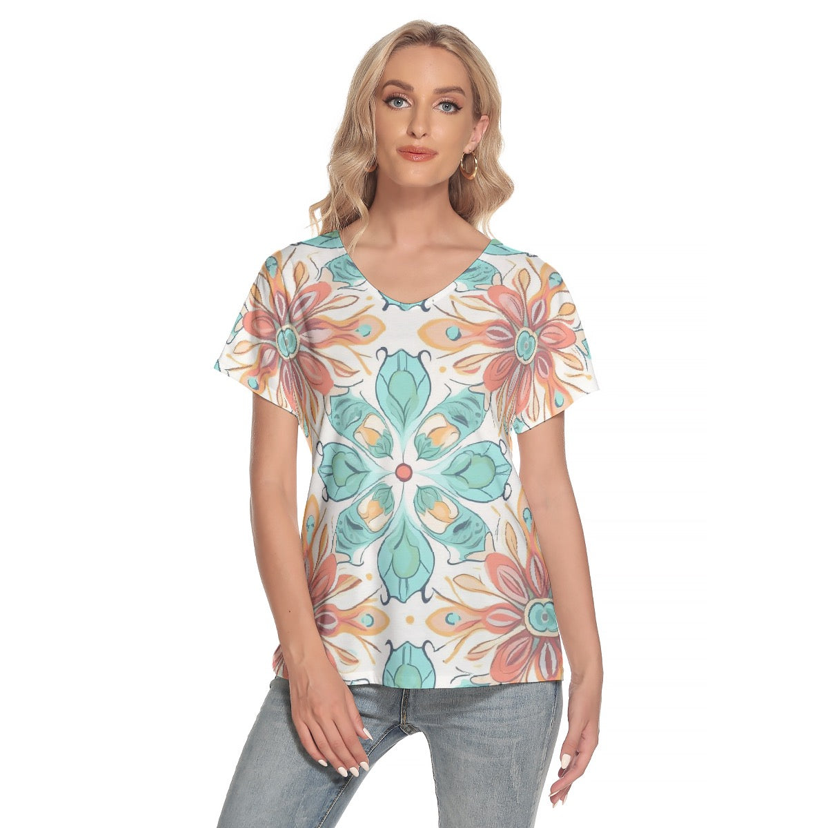 All-Over Print Women's Loose V-neck Short Sleeve T-shirt