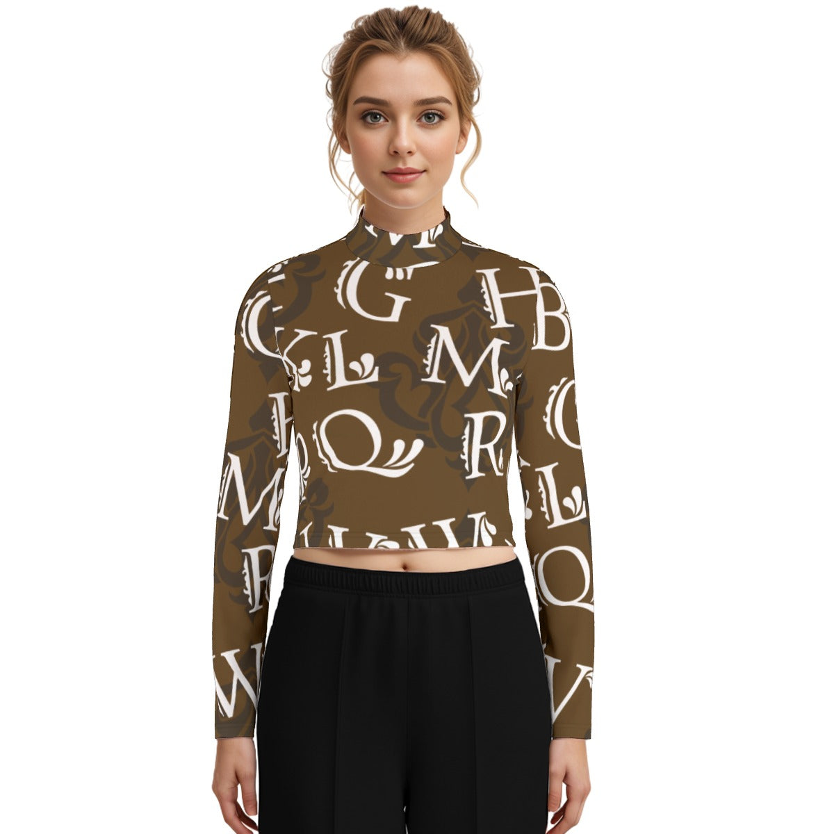 Eco-Friendly All-Over Print Women's Turtleneck T-shirt With Long Sleeve