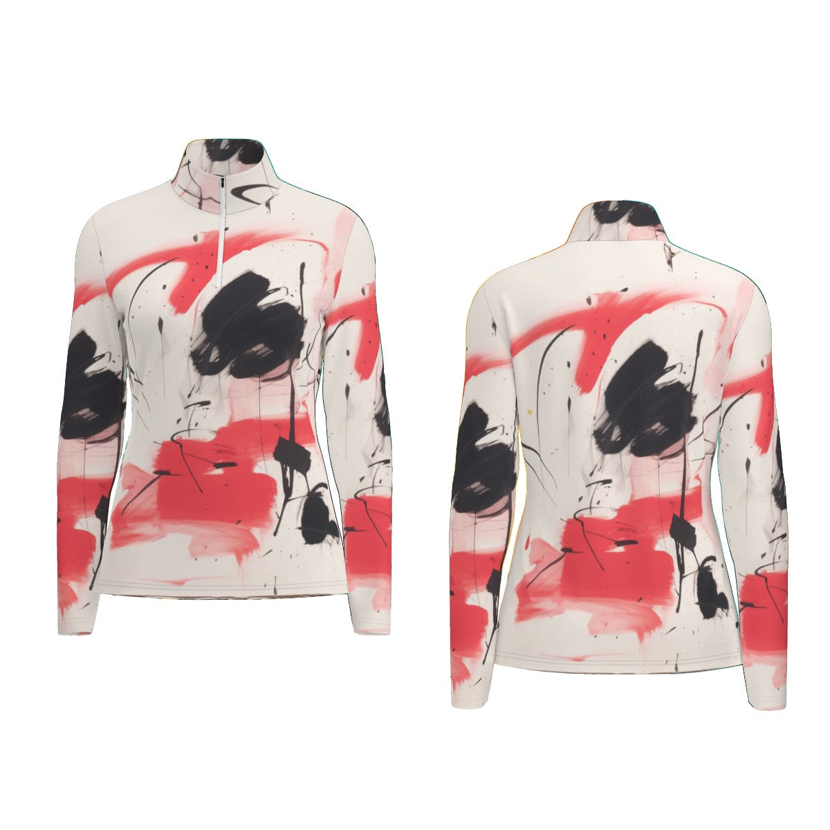 All-Over Print Women's Sports Collar Jersey With Long Sleeve