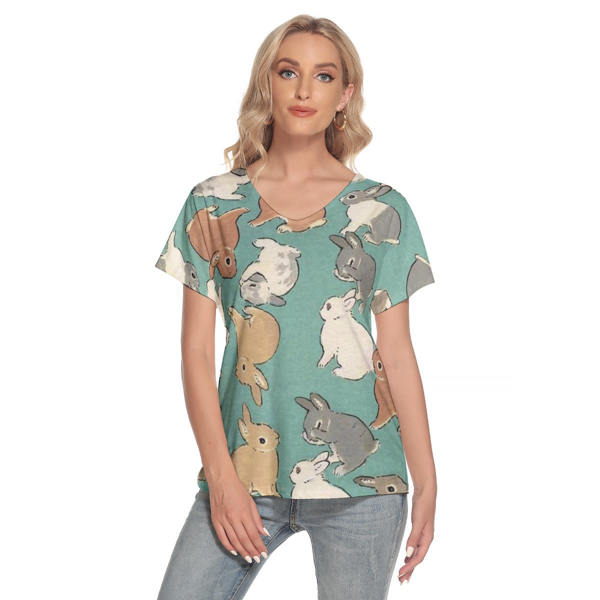 All-Over Print Women's Loose V-neck Short Sleeve T-shirt