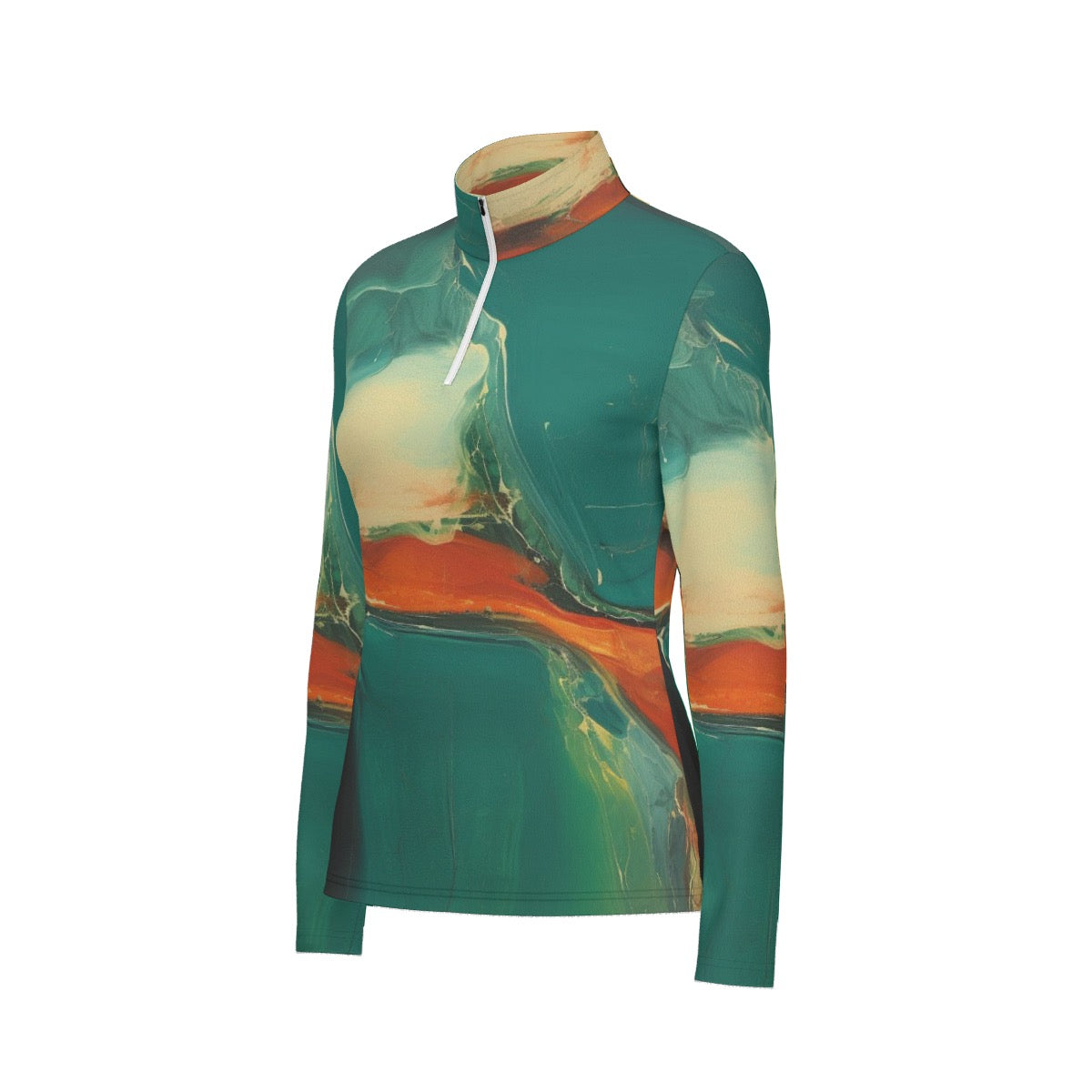 All-Over Print Women's Sports Collar Jersey With Long Sleeve