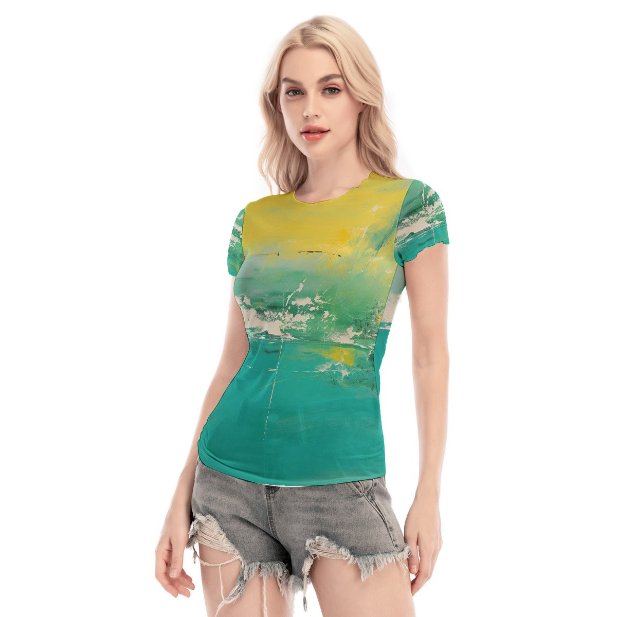 All-Over Print Women's Short Sleeve Mesh Blouse