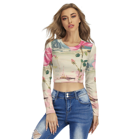 All-Over Print Women's Round Neck Crop Top T-Shirt