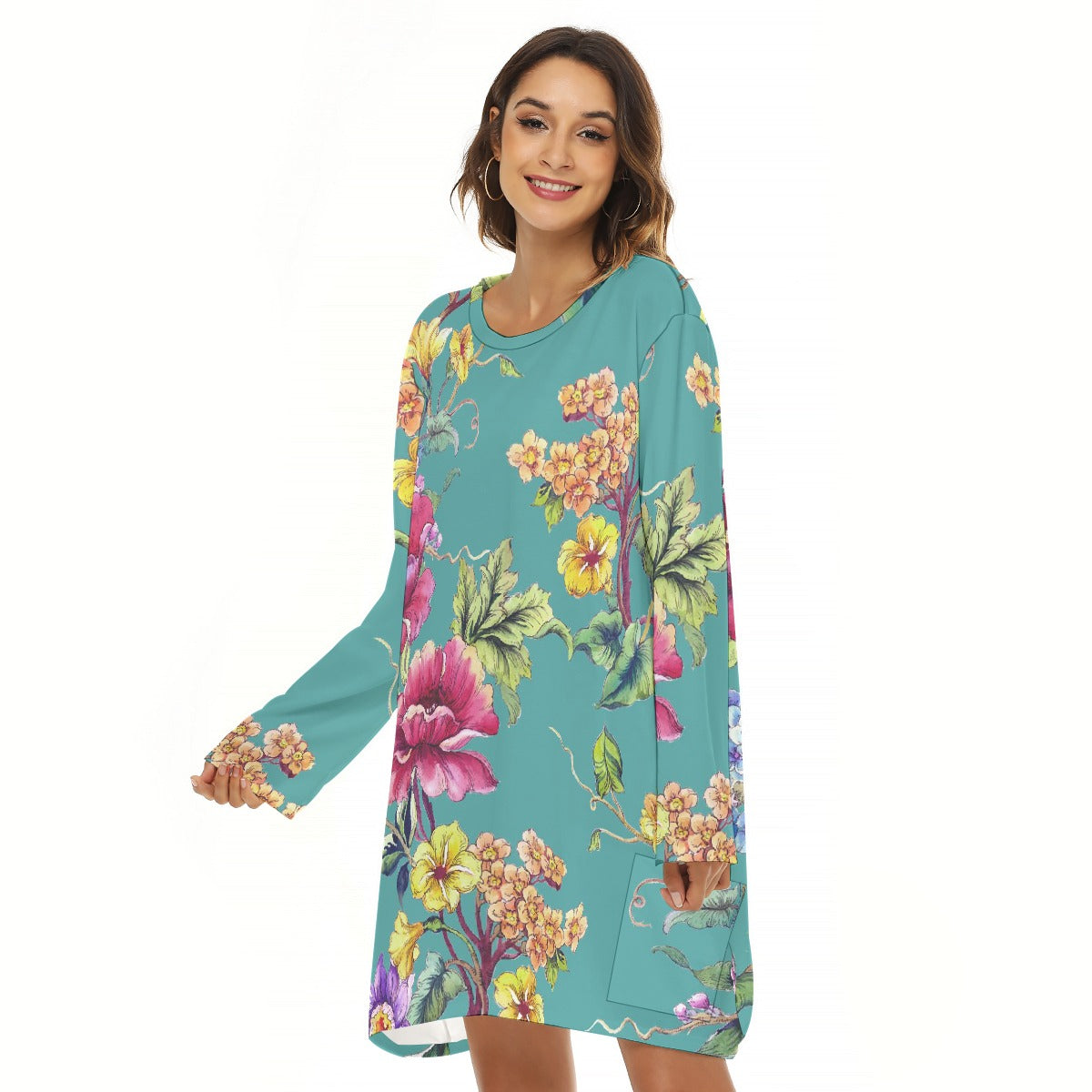 All-Over Print  Women's Loose Crew Neck Dress