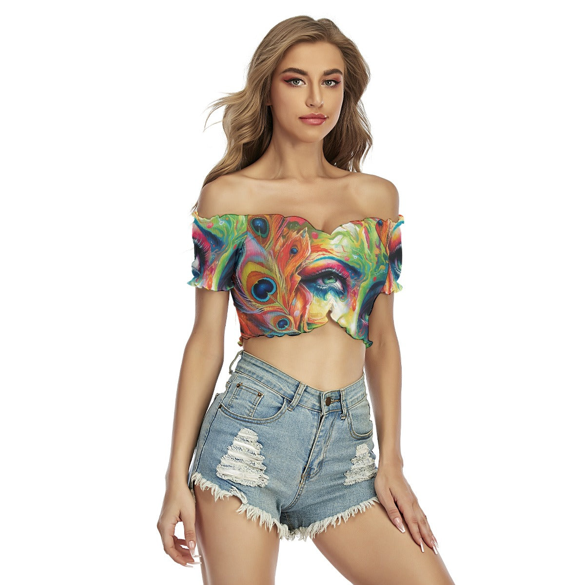 All-Over Print Women's One-shoulder Off-the-navel Short Sleeve T-shirt