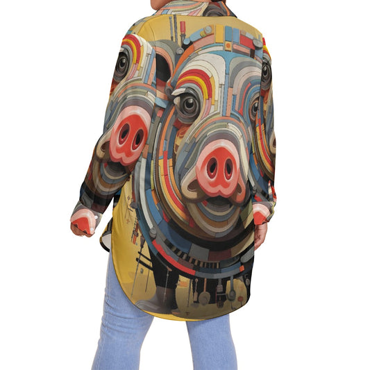 All-Over Print Women's Shirt With Long Sleeve(Plus Size)