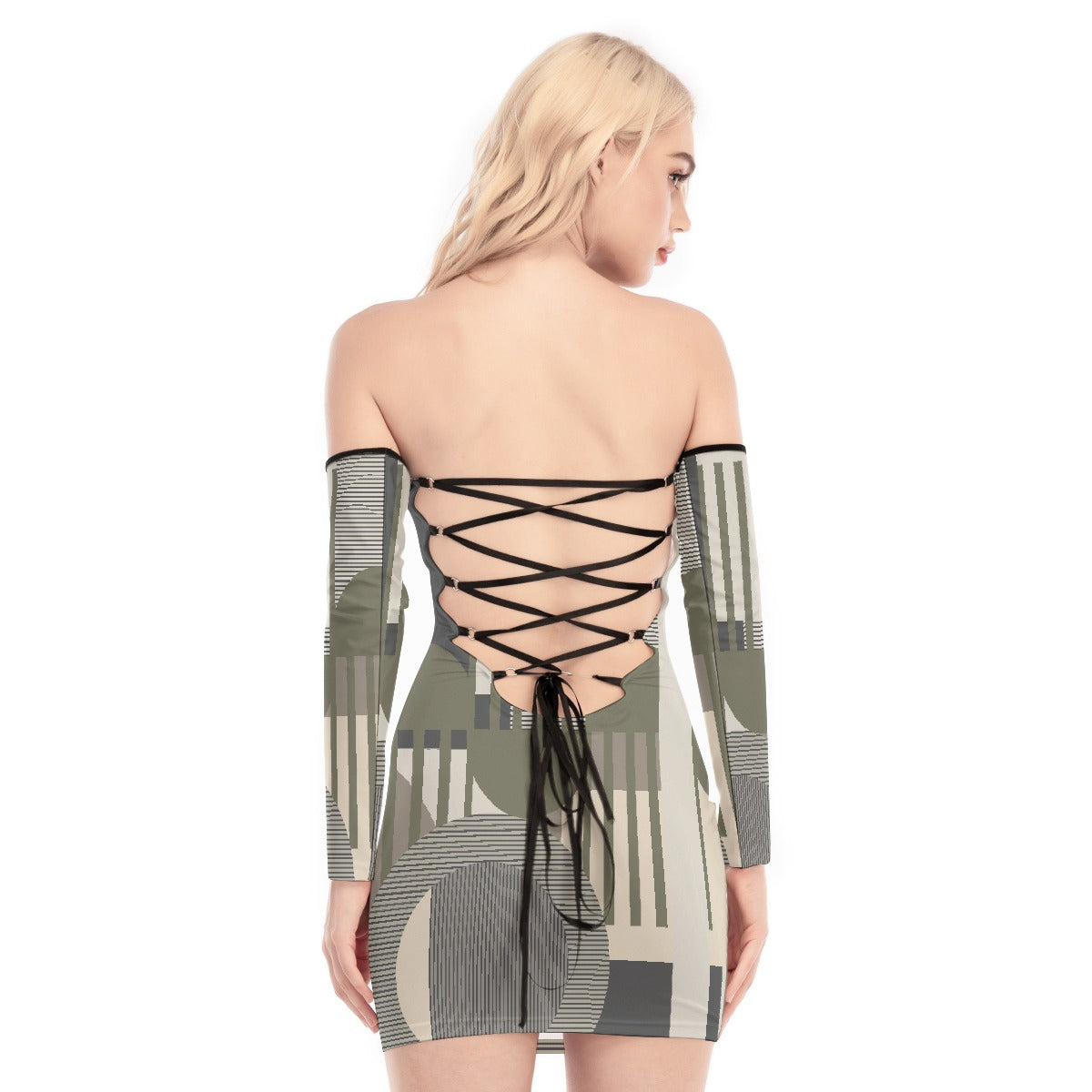 All-Over Print Women's Off-shoulder Back Lace-up Dress