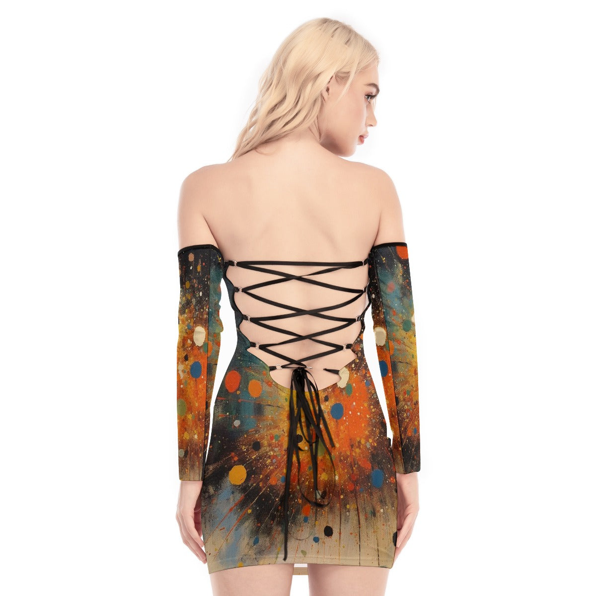 All-Over Print Women's Off-shoulder Back Lace-up Dress