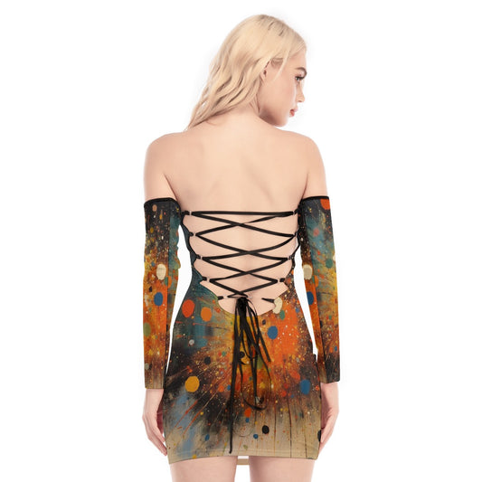 All-Over Print Women's Off-shoulder Back Lace-up Dress