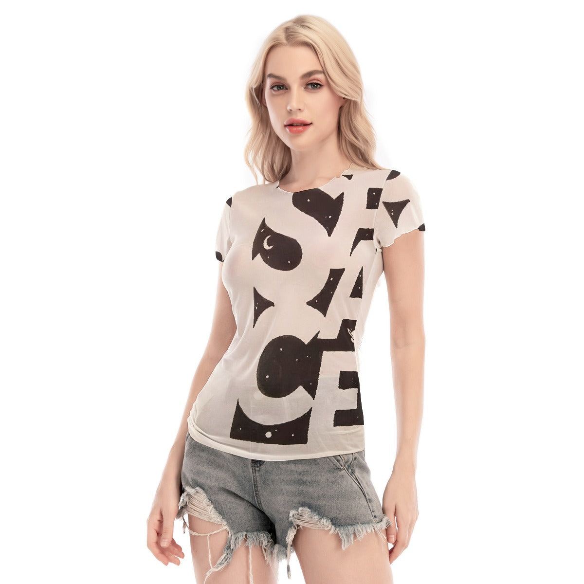 All-Over Print Women's Short Sleeve Mesh Blouse