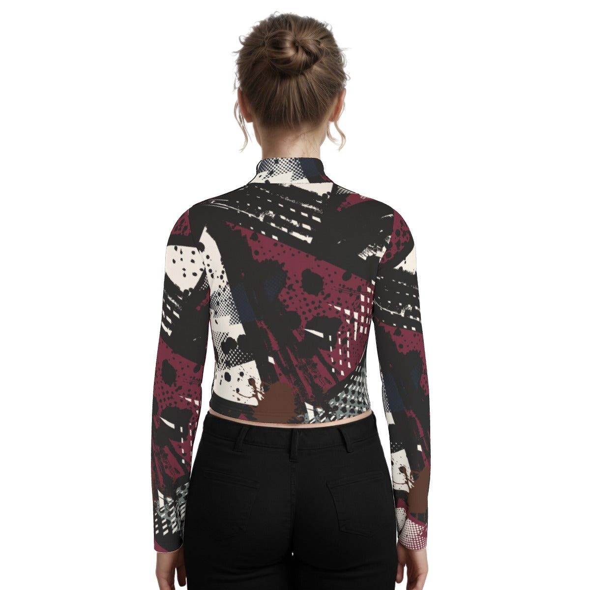 Eco-Friendly All-Over Print Women's Turtleneck T-shirt With Long Sleeve