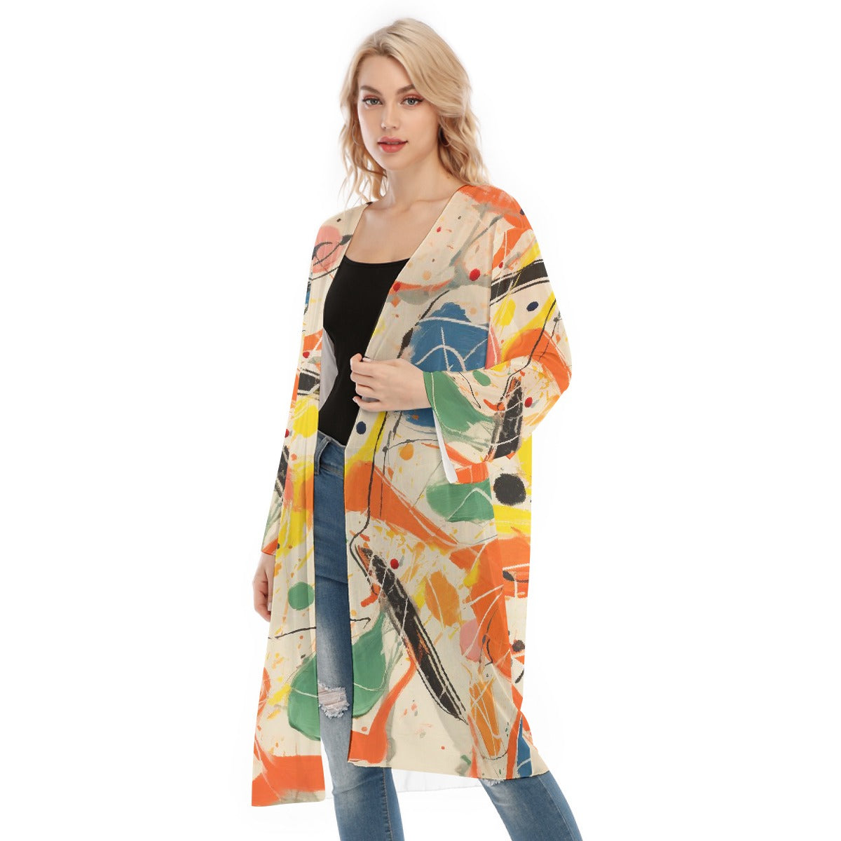 All- Over Print Women's Long Sleeve Mesh Cardigan