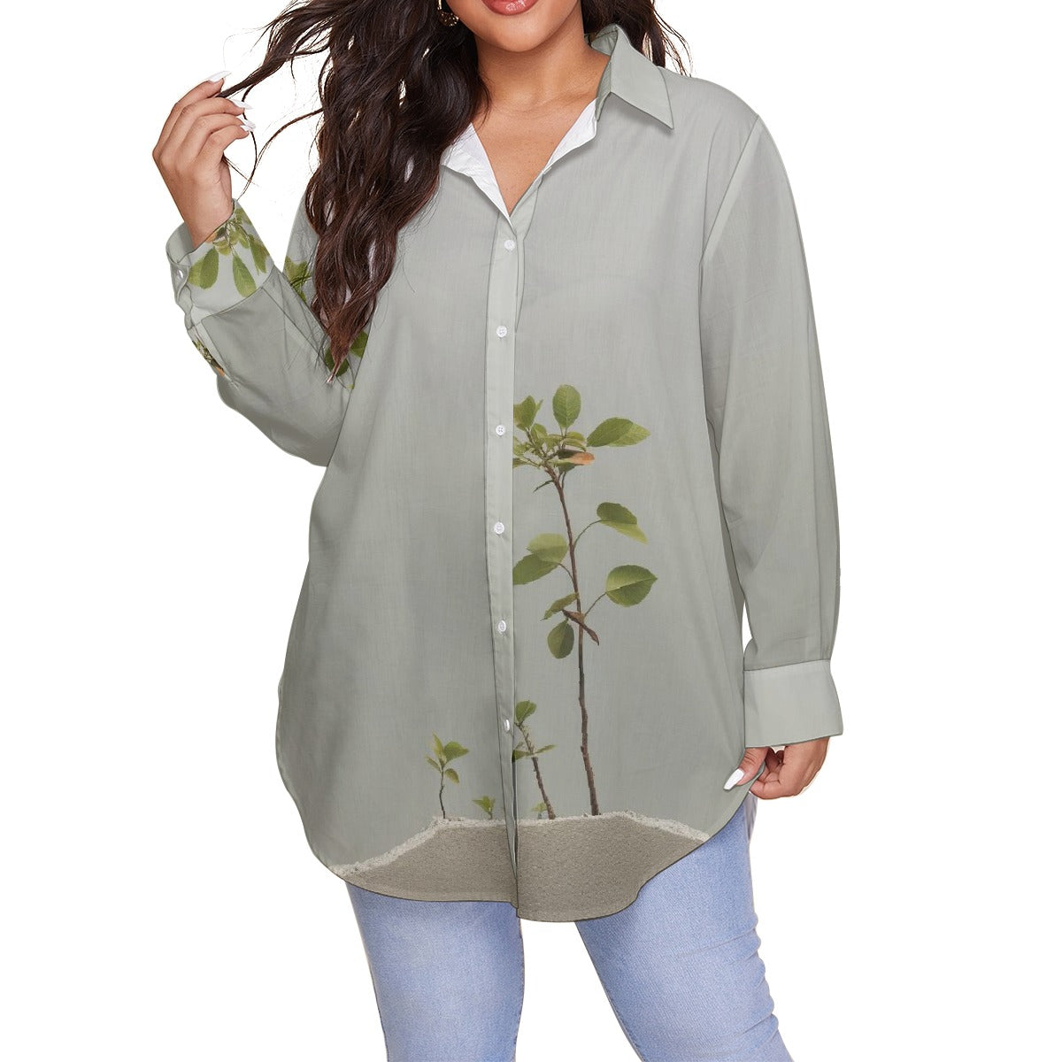 All-Over Print Women's Shirt With Long Sleeve(Plus Size)