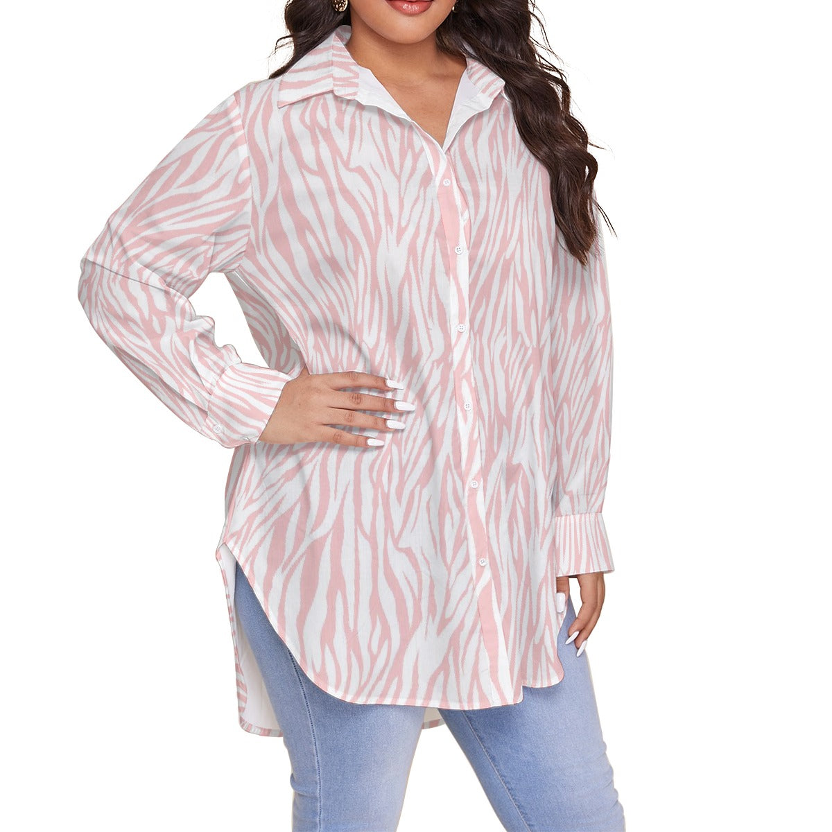 All-Over Print Women's Shirt With Long Sleeve(Plus Size)