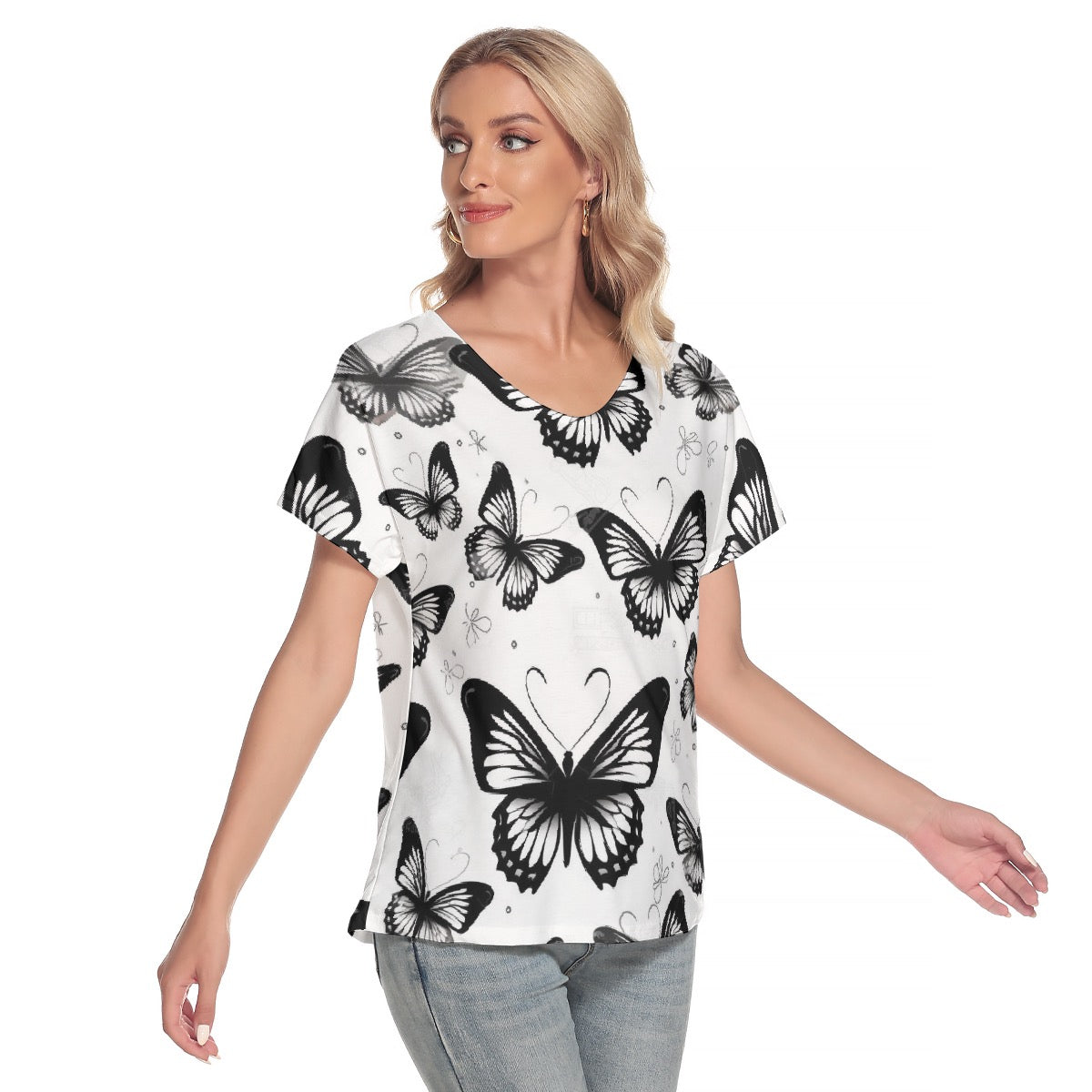 All-Over Print Women's Loose V-neck Short Sleeve T-shirt